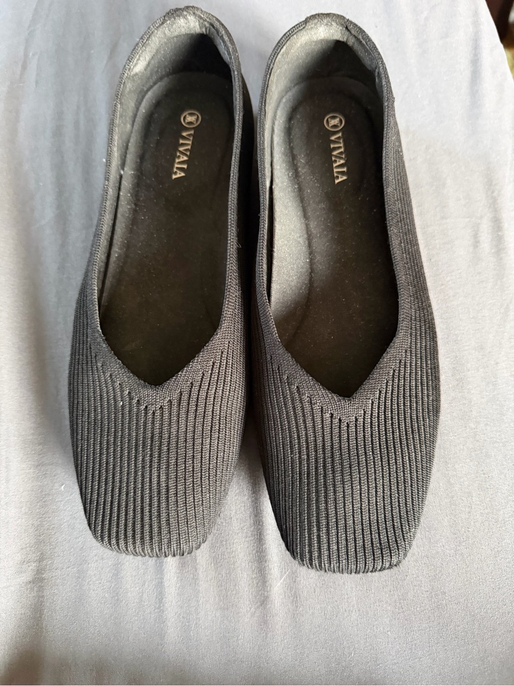 VIVAIA Black Ribbed Knit Square-Toe Margot Ballet Flats Size 9.5